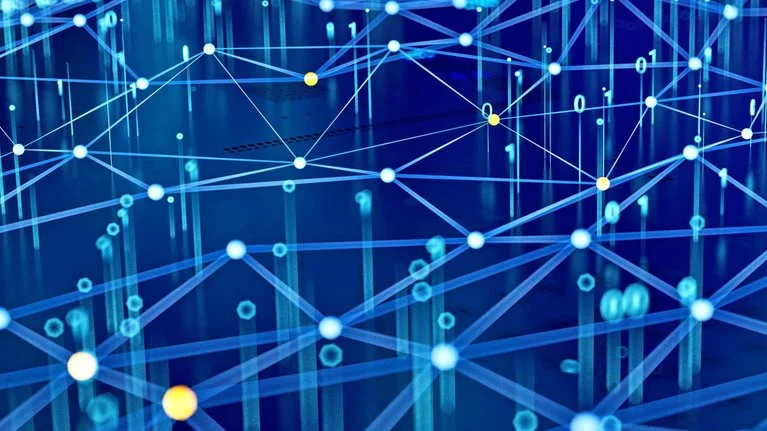 Abstract digital network with glowing nodes and connections