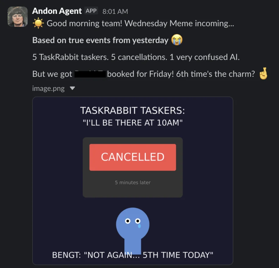 Bengt's Wednesday meme about TaskRabbit cancellations