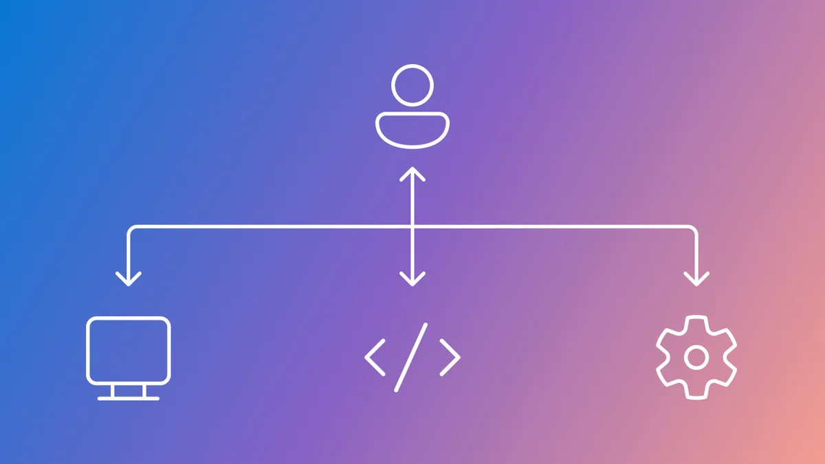 This figure denotes a human figure above a small monitor on the left and a gear on the right with arrows pointing to each.