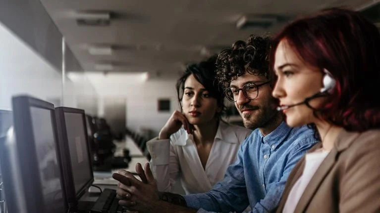 Customer support operators taking calls