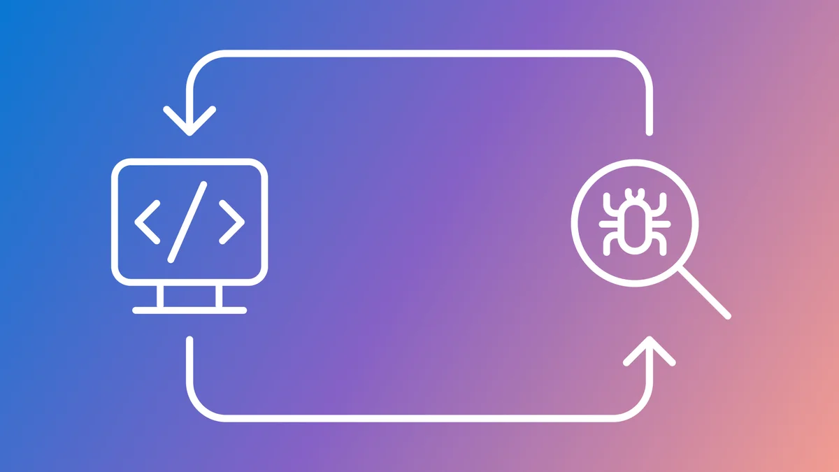 DeBug blog graphic with a line drawing of a computer screen on the left and a magnifying glass with a bug on the right.